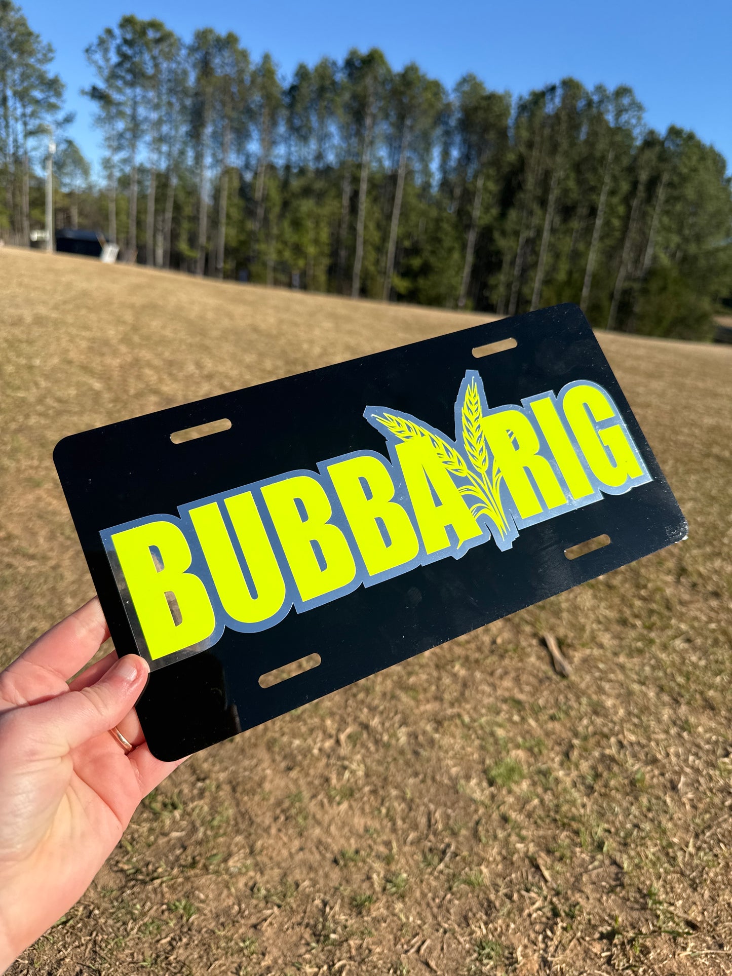 Bubba Rig Neon Yellow/Chrome Black License Plate