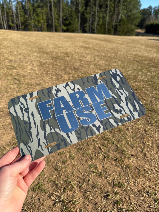 FARM USE Bark Camo License Plate