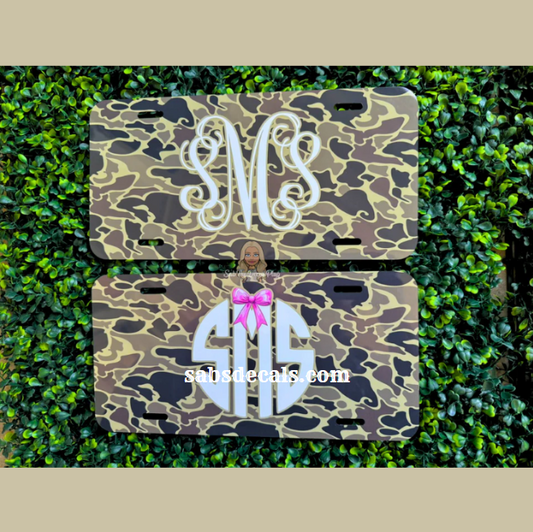 Duck Camo Monogram License Plate